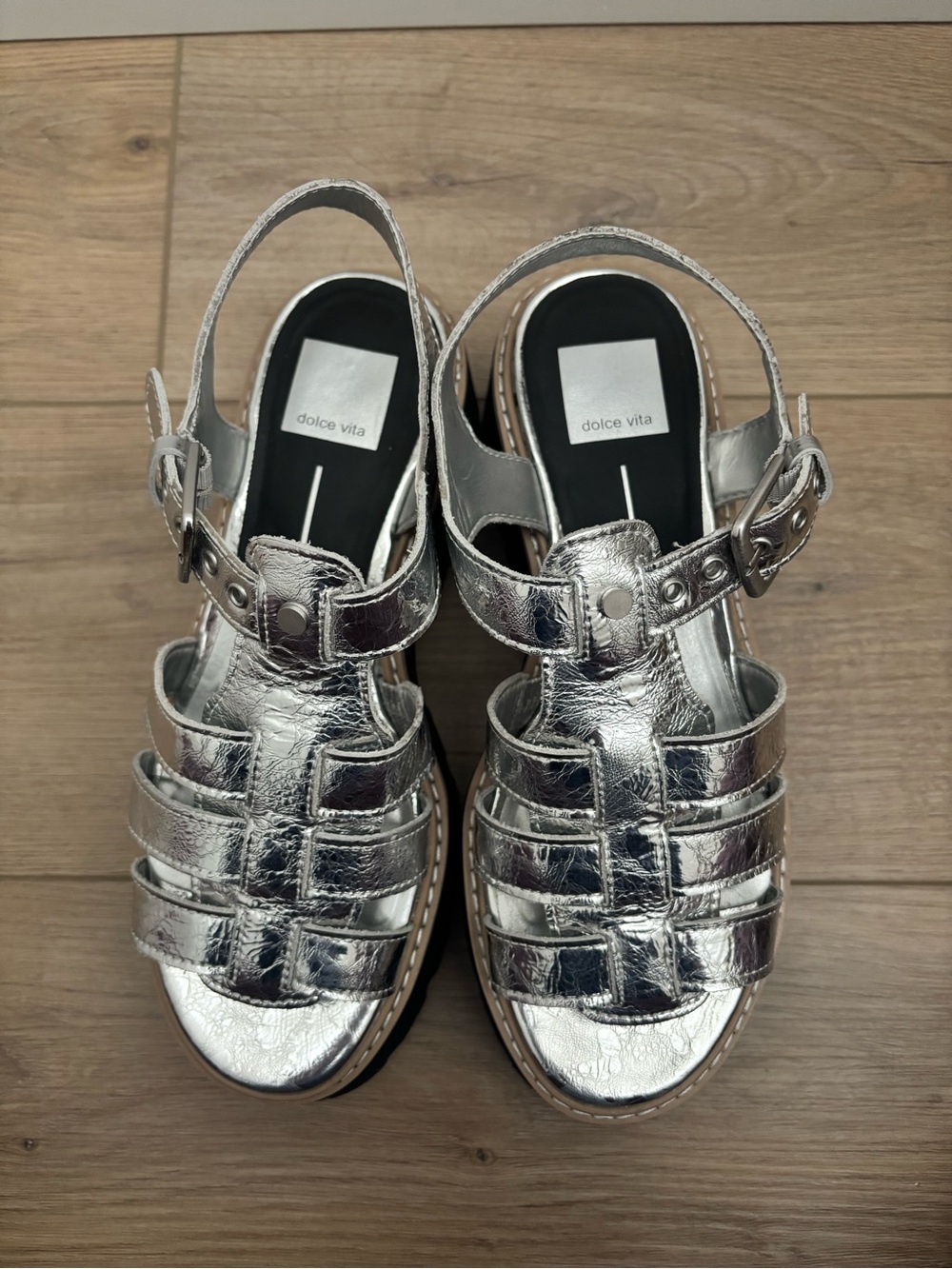 Dolce Vita Silver Metallic Fisherman Sandals for Women Size 8